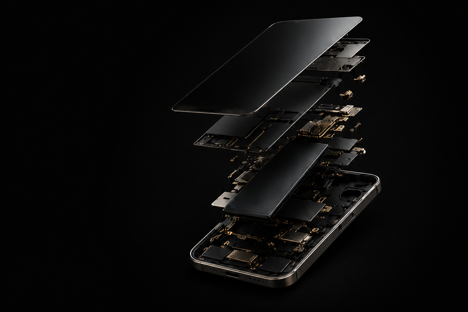 Exploded view of a premium smartphone showing its internal components